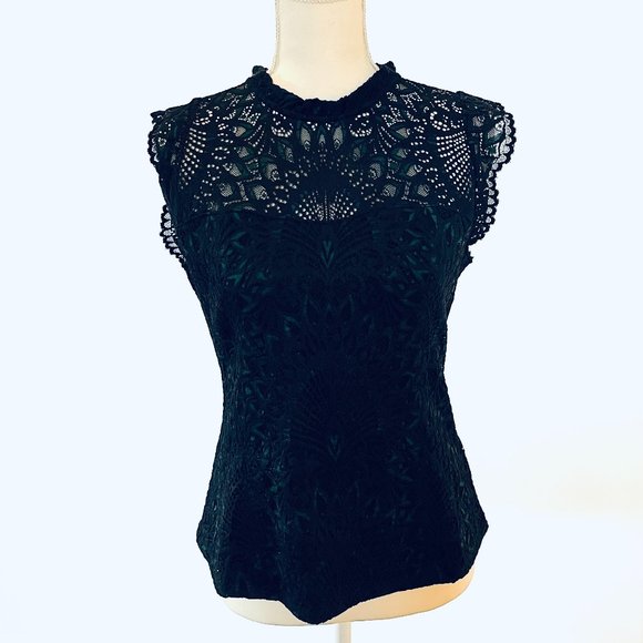White House Black Market - High-Neck Lace Shell in black - Picture 1 of 4